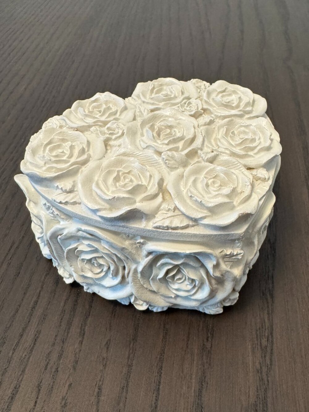 Heart Shape Jewelry or Trinket Box with Lid White Roses Accents
